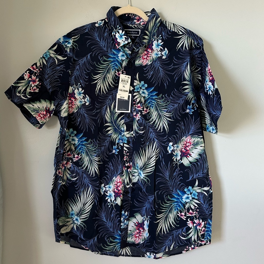Navy floral aloha shirt